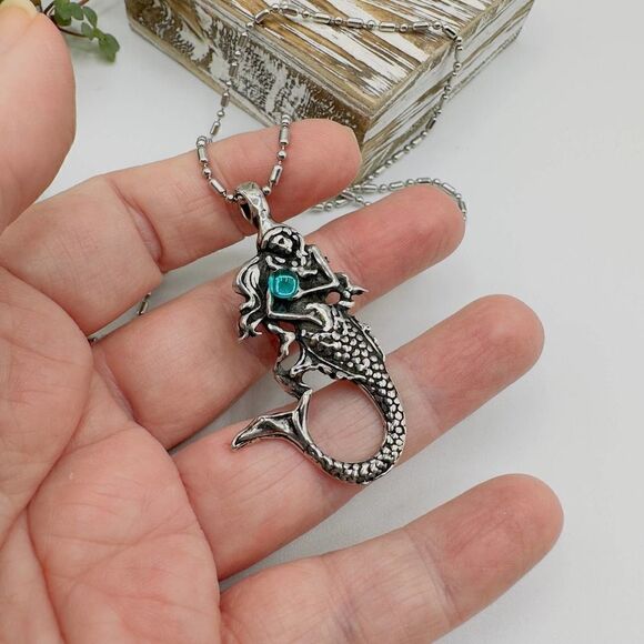 Silver Mermaid Pendant Necklace - Picture 3 of 5
